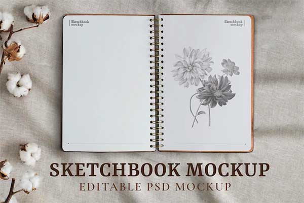 Sketchbook Mockups – High-Quality Designs for Artistic Presentations | Editable PSD and AI Format Templates Download